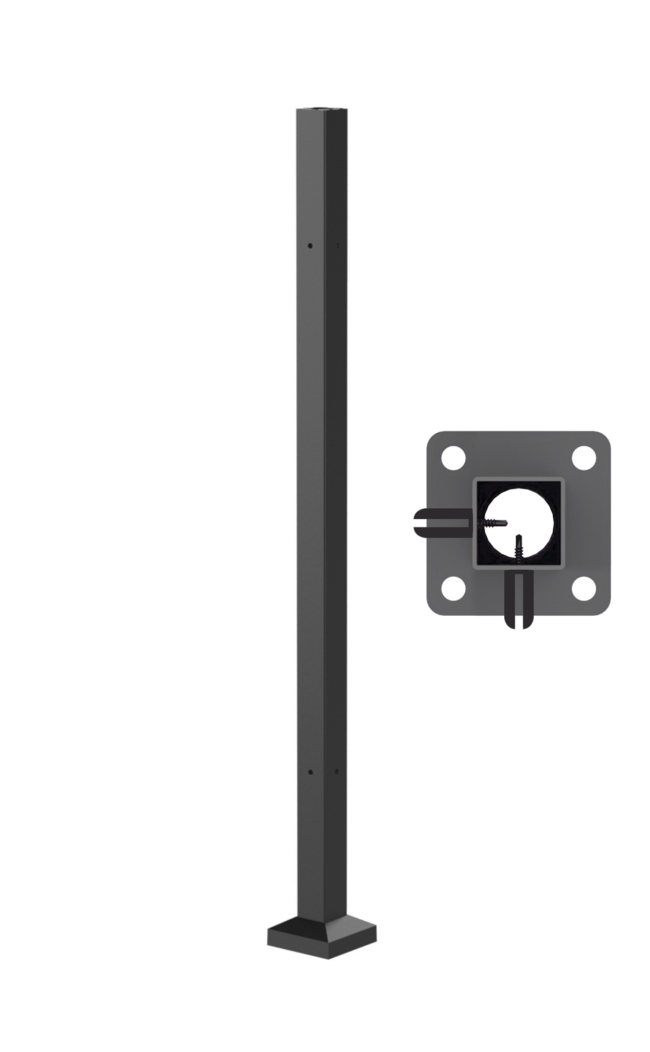 fortitude pre drilled post corner Fortitude Contemplation metal railings post with glass clamps